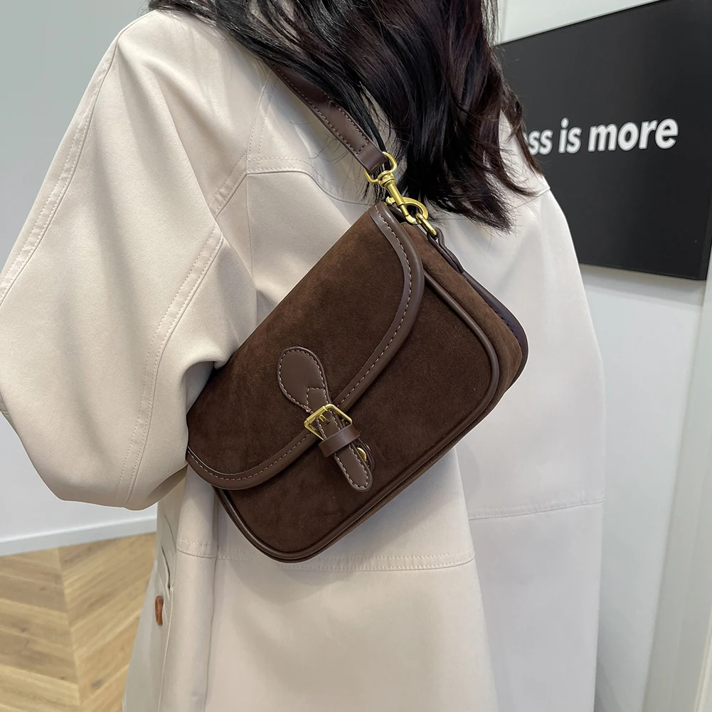 Korean Fashion New Small Square Bag Shoulder Bags Brown Niche Retro Suede Surface Leisure Versatile Trend Lady Crossbody Bags