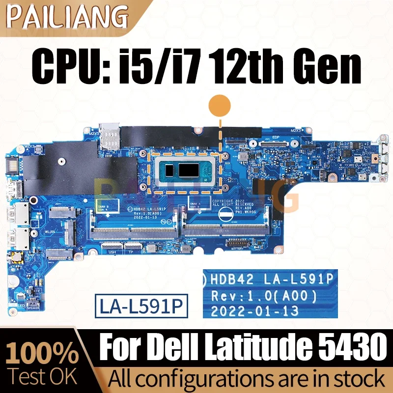 LA-L591P For Dell Latitude 5430 Notebook Mainboard 03G0RF 0260KT Core i3 i5 i7-12th Gen Laptop Motherboard DDR4 Full Tested