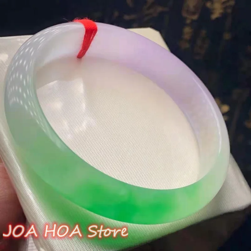 Natural Ice Kind Jadeite Bracelet Floating Green Light Purple Hand Ring Emerald Jade Bangle Jewelry
