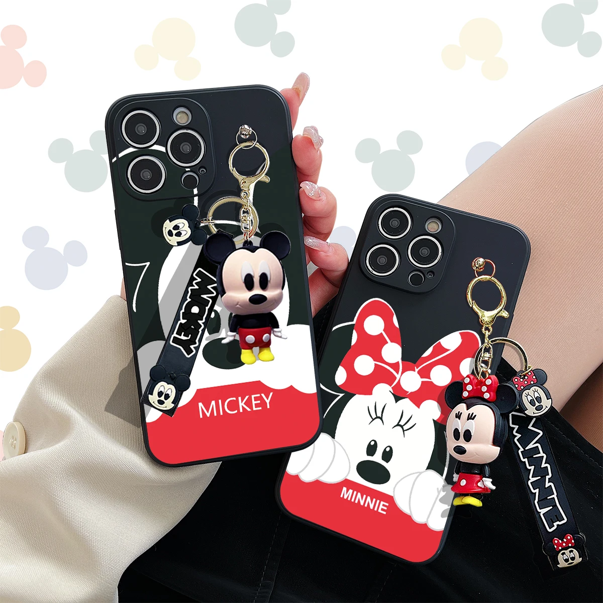 For Motorola Moto Edge 50 30 E22 32 20 G24 G 14 84 G Style 13 53 73 22 32 42 52 62 72 Couple Minnie Case With Keychain