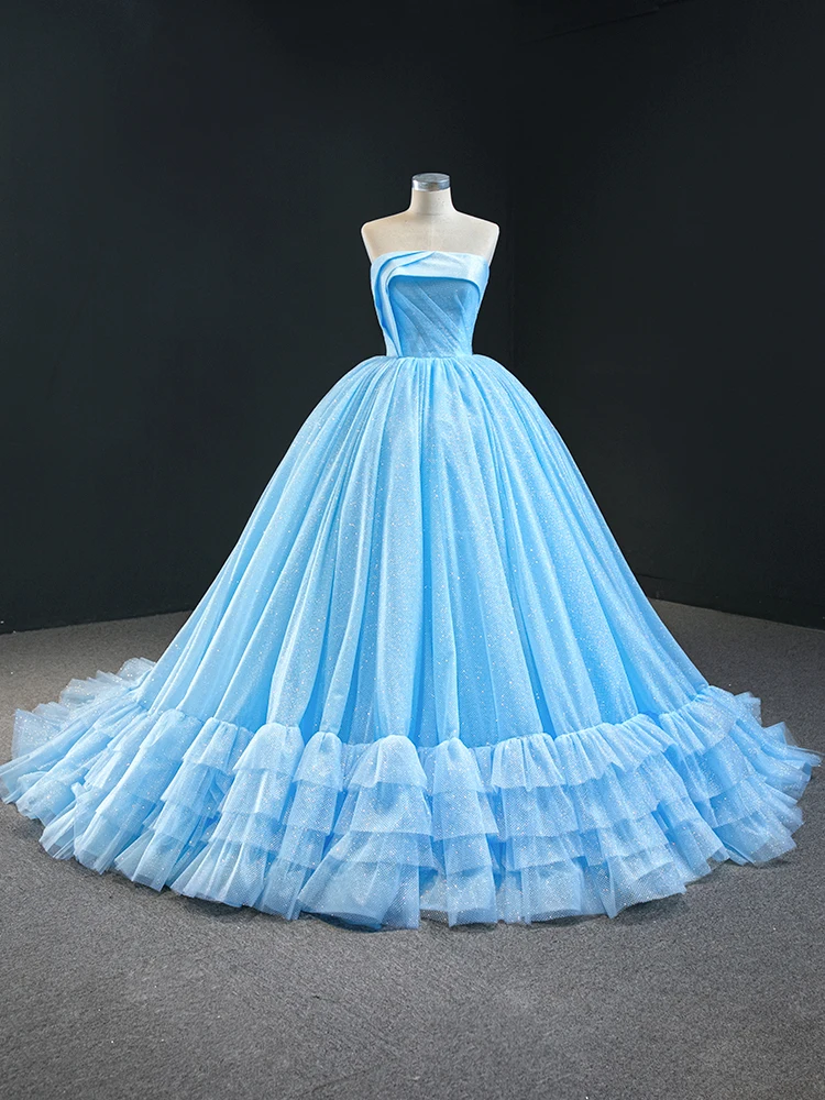 Abiti Quinceanera blu cielo abito da ballo senza spalline lunghezza del pavimento Tulle gonfio messicano dolce 16 abiti 15 Anos