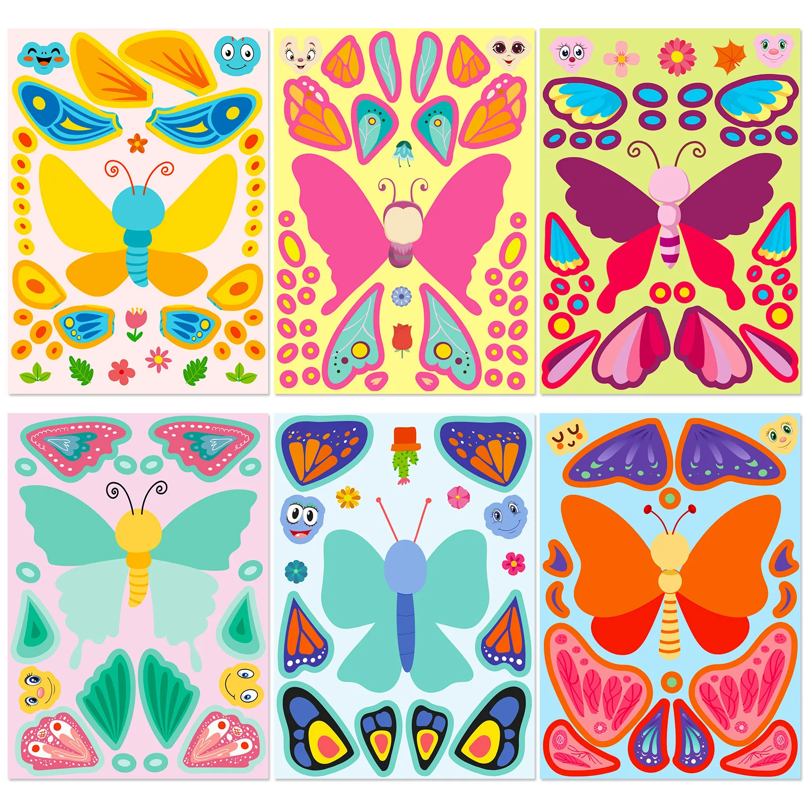

6PCS/Pack Butterfly Face Decal Stickers Children's DIY Puzzle Global New Item Decorative Cross-Border Mosaics stickers