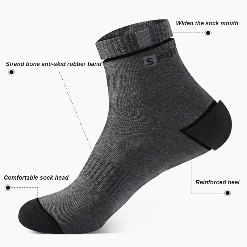 【Hot】5Pairs Cotton Sock for Men Sport Breathable Soft Letter Fashion Sneakers High Elastic Middle Tube Stocking Towel Sox Summer