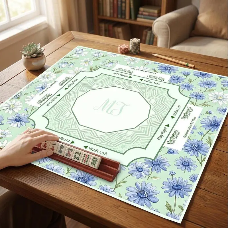 VIKAMA Light Green Daisy Mahjong Mat Silent Non Slip Game Pad Mahjong Poker Domino Desktop Cover