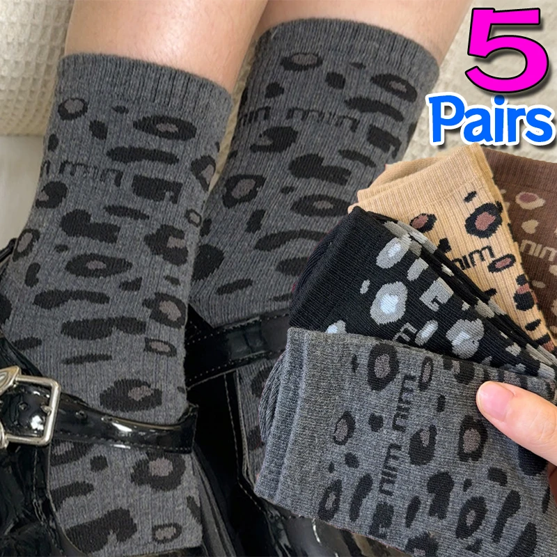 Autumn Winter Socks Women Leopord Print Warm Thicken Socks High Quality Cotton Harajuku Kawaii Popular Female Middle Tube Socks