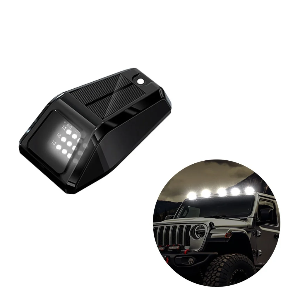 

Car roof solar LED pilot light 12 LEDs with high brightness multiple lighting modes and direct mount suitable for motorcycles