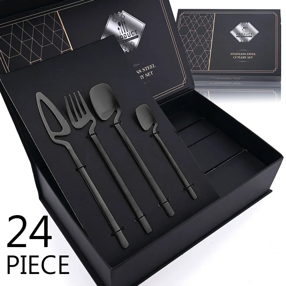 JANKNG 24pcs Rose Gold Matte Cutlery Set Knife Fork Spoon Flatware Set 304 Stainless Steel Tableware Dinnerware Set Gift Kitchen