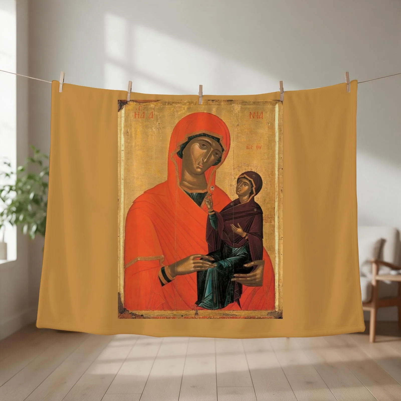 Chanter Angelos Akotandos - St Anne with the Virgin Throw Blanket couch cozy soft plush fuzzy picnic outdoor blanket