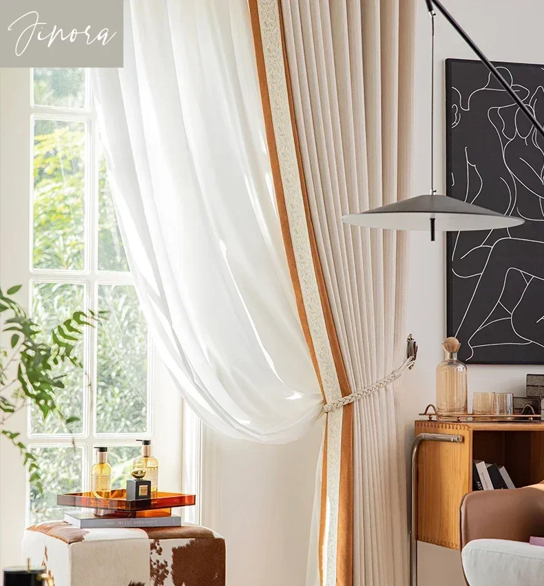Curtains For Living Room Bedroom French Window Balcony Custom New Jacquard Cream Lace Thickened Splice Chenille