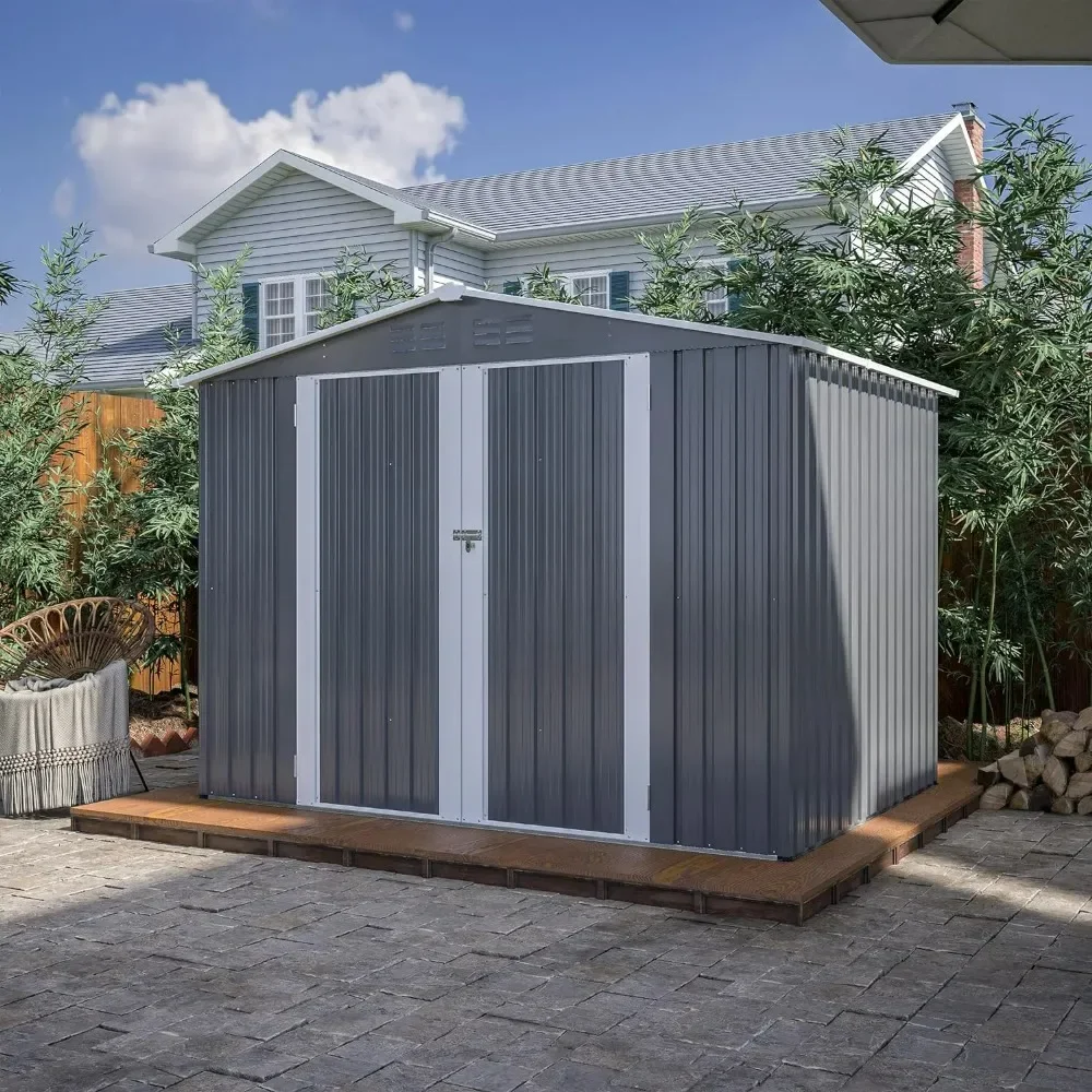 

Outdoor Storage Shed 8 X 6 Ft with Lockable Double Doors, for Garden Tools,Toys and Sundries All Weather Metal Garden Shed