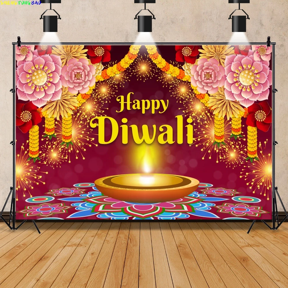 Happy Diwali Backdrop India Festival of Lights Peacock Diwali Photography Background Indian Deepavali Light Diyas Decor Supplies