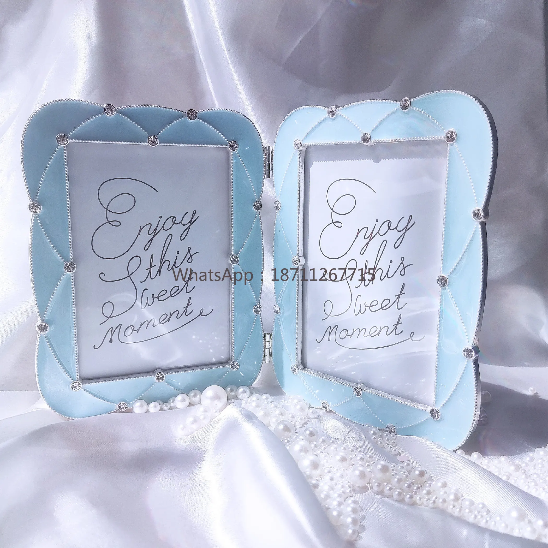 Exquisite 5inch 6inch 7inch white blue diamond photo frame high-end simple couple