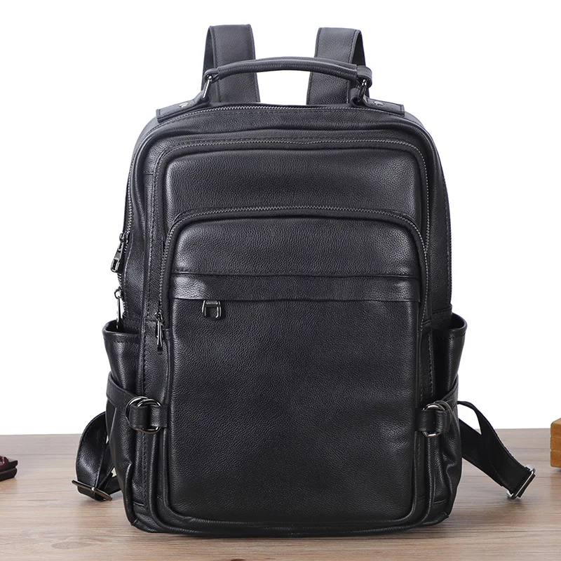 Top Layer Cowhide Leather Backpack Men's Leisure Laptop Bag New Leisure All-Match Travel Backpack Schoolbag Day Pack