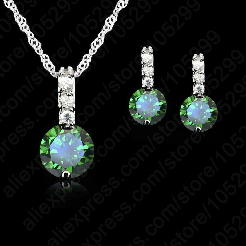 Women Beauty Round Jewelry Set 925 Sterling Silver Color Cubic Zircon Pendant Necklace/Earring Women Wedding Gift Hoop Earrings