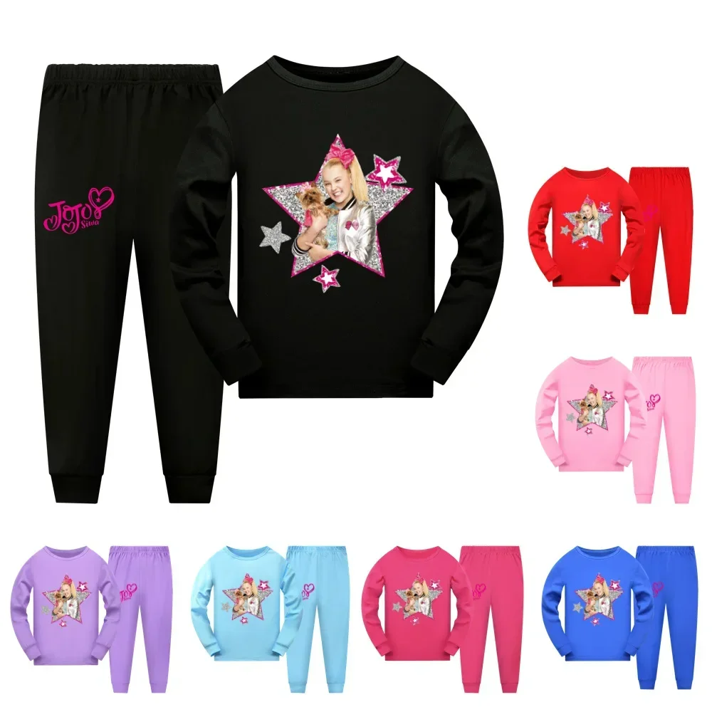 Autumn Kids Sleepwear Casual Comfortable Clothes Girls Boys JOJO SIWA T-Shirt+Pants 2pcs Set Sports Children Pyjamas Suit ﻿