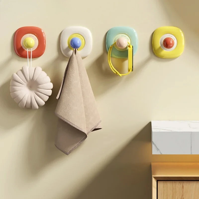 4Pcs Dopamine Hook Punch-free Wall-mounted Adhesive Hook Kitchen And Bathroom Traceless Hook Super Load-bearing Door Hanger