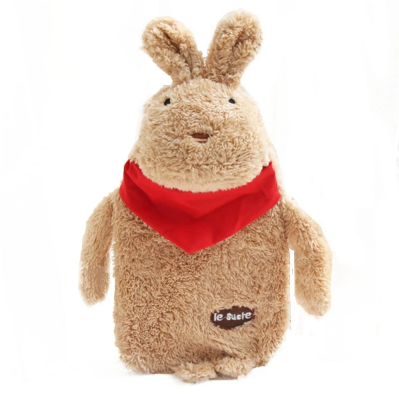 Rubber Hot Water Bottle with Removable Cute Cartoon Rabbit Plush Cover Winter Explosion-Proof Pain Relief Hand Warmer