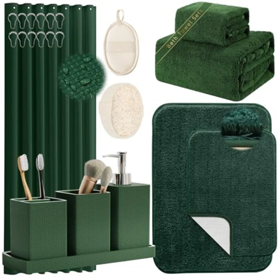 

en Baroom Set D en Baroom cessories Set wi Shower Curin and Rugs Ba Towel Sets Naal Loofah Sponge So Dispenser Toobh Holder Bar