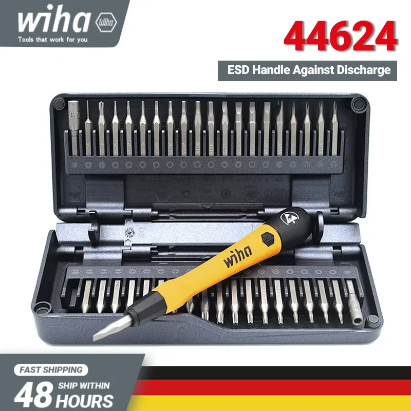 Wiha 44624 40-in-1 Micro-Bit Set | Magnetic ESD Screwdriver Bits, Extension Rod & Z6901C4 Safe Storage