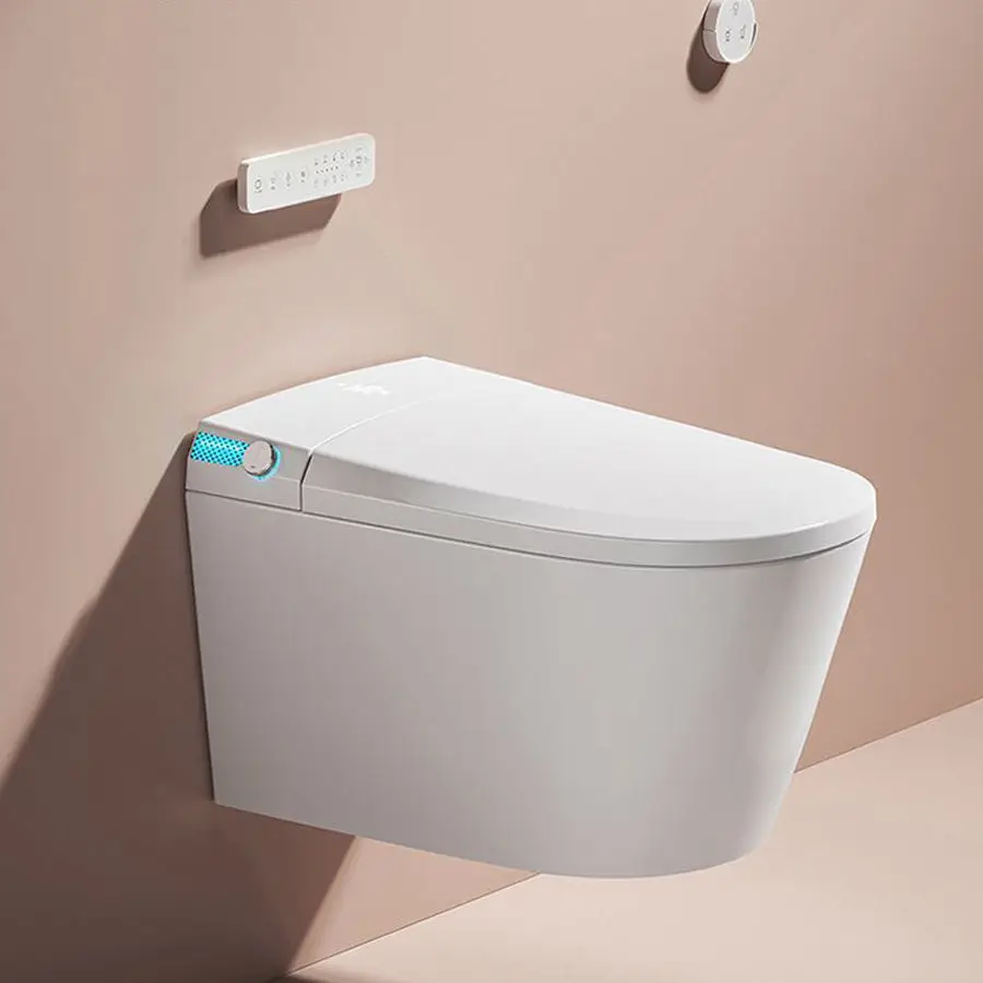Modern White Ceramic Smart Bidet Toilet Wall-Mounted Cyclone Flushing Automatic Deodorization Easy Clean Elongated Bowl Shape