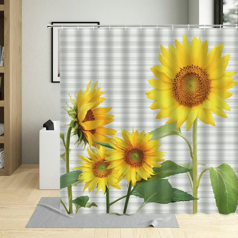 Beautiful Bloom Of Colorful Sunflower Flowers Natural Landscape Pattern Waterproof Home Use Shower curtain Polyester With Hook