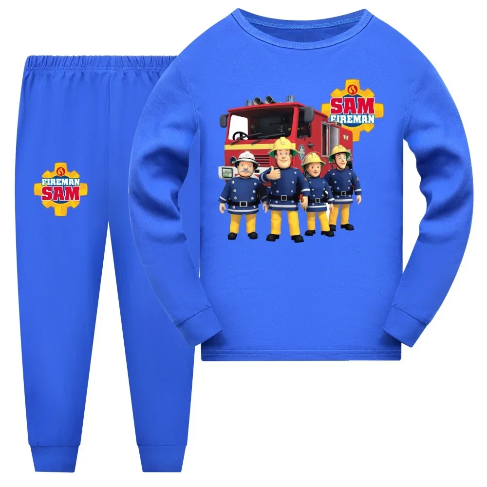 Anime Fireman Sam Clothes Kids Fire Fighter Pajama Sets Baby Girls Sleepwear Toddler Boys Nightwear Children Long Sleeve Pijamas