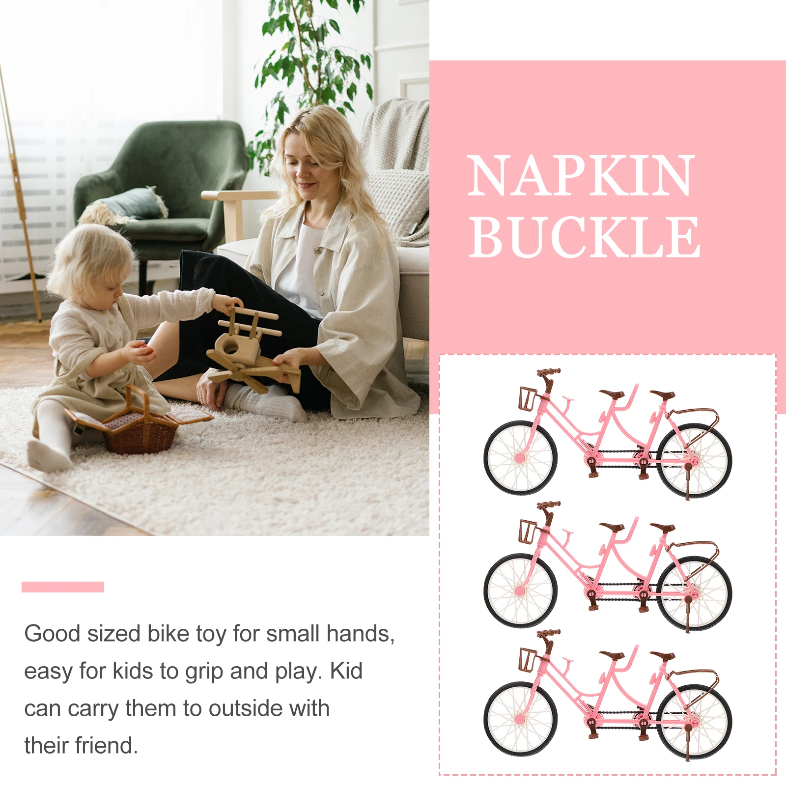 

3pcs Two-seater Bicycle Mini Children Bike Toys Durable Accessories Decor Practical Kids Gift Desktop Model Bike Riding