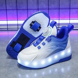 Sapatilhas casuais com rodas de luz LED para crianças, Parkour ao ar livre, sapatos esportivos brilhantes para meninos e meninas, carregamento USB, novo