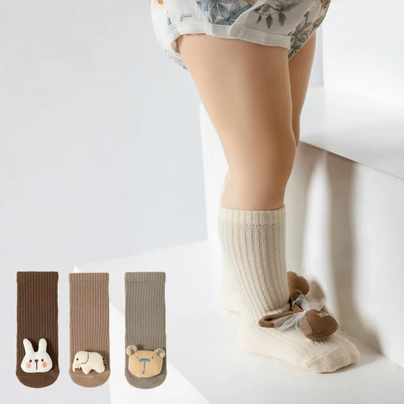 Newborn Baby Socks Spring Autumn Lovely Cartoon 3D Doll Socks For Boys Girls 0-3 Years Kids Toddler Cotton Non-slip Floor Socks