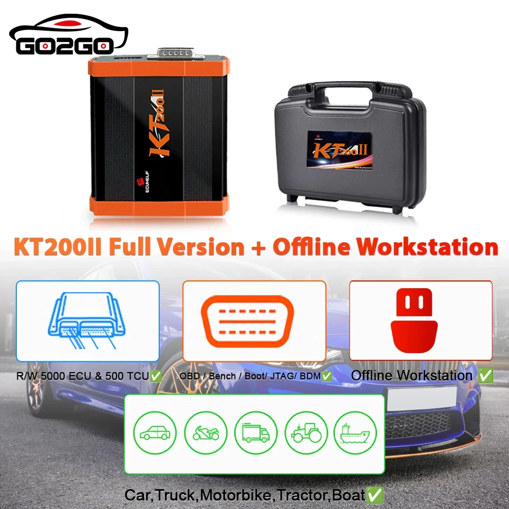 ECUHELP KT200II Full Version with Offline Workstation OBD2 ECU Programmer Tool + HTprog ECU Clone Adapter Car Truck