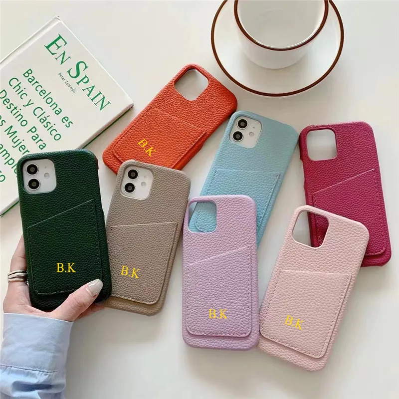 

Personalized Custom Name Letters Leather Card Holder Phone Case For iphone 13 Pro Max 12 11 Pro Max MiNi X XS XR 7 8 Plus SE