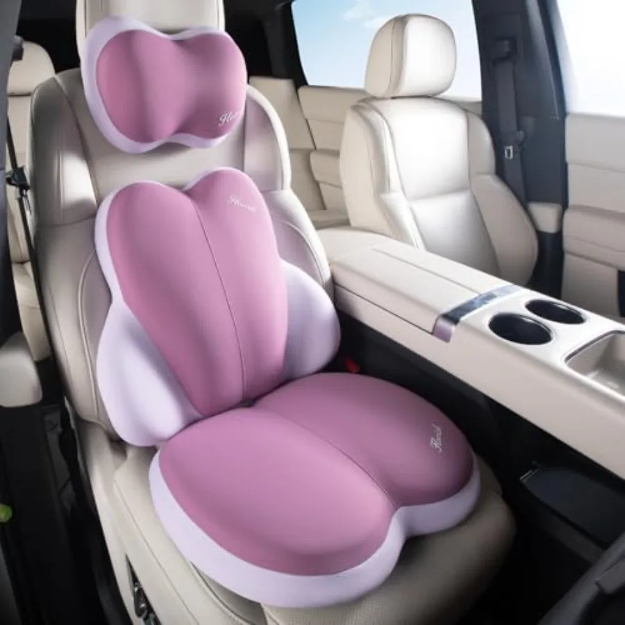 

3 PCS Seat Cushion for Carseat Lumbar Support Pillow Ultrathick Memory Foam Seat Pads Purple Pressure Relief Back Cushion for O
