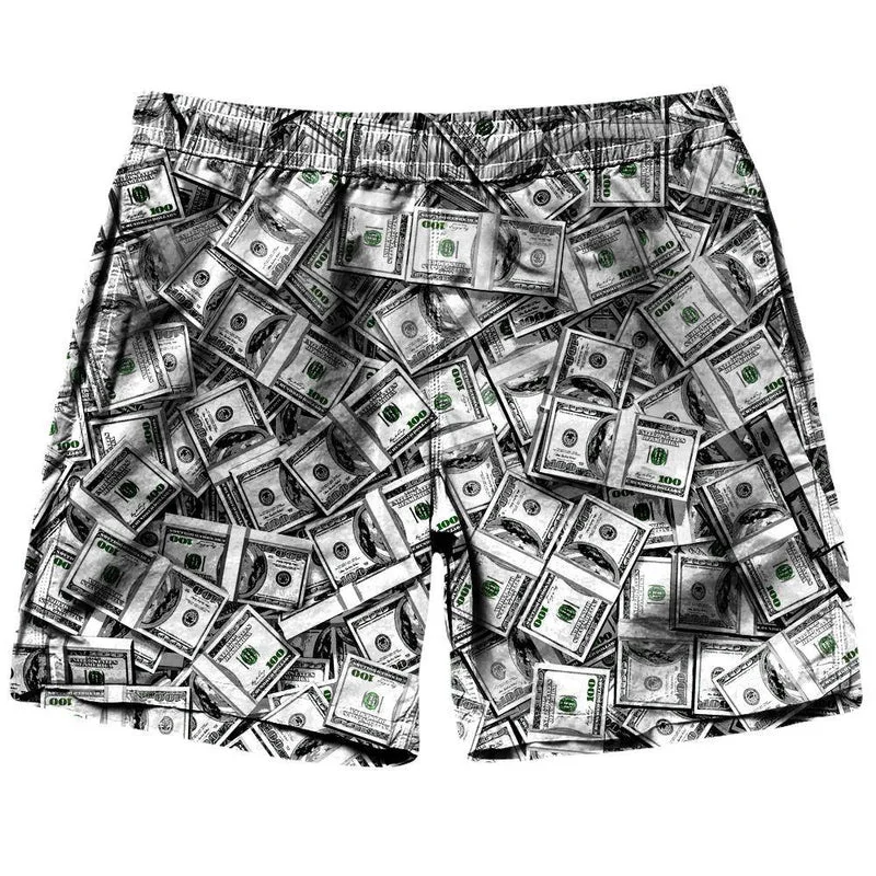 New Men Microphone Patterns Beach Shorts 3D Printed Dollars Short Pants Fun Street Outdoor Breathable Sports Board Shorts