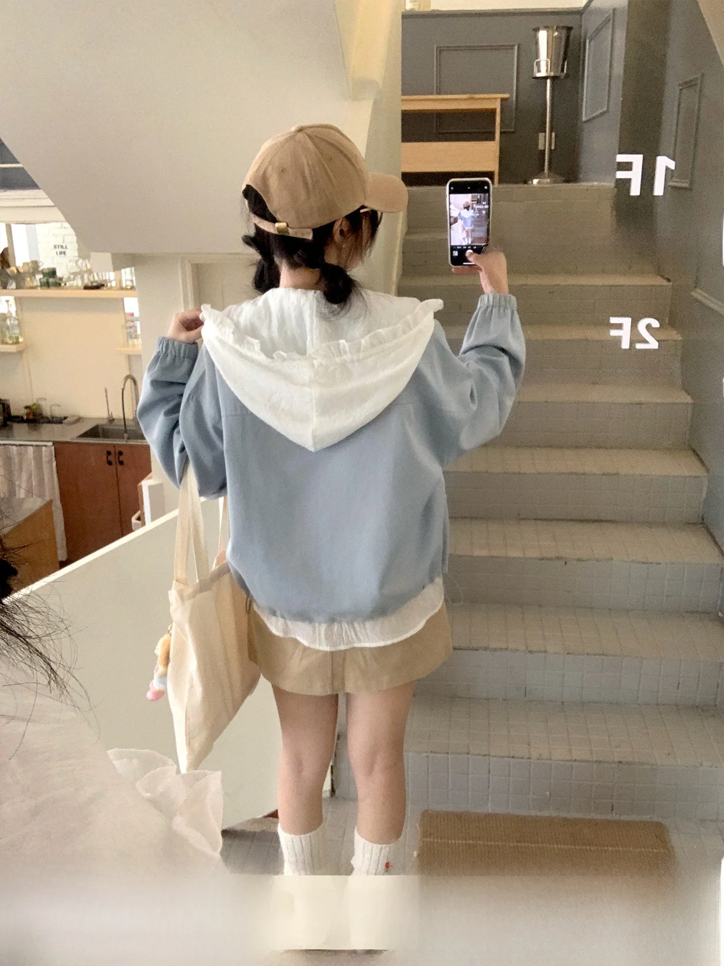 

Goodbye Long Sve Hooded Thin irt Women's Sle Ear Musoom Lace White irt Korean Loose Fit Breathable Sunscreen