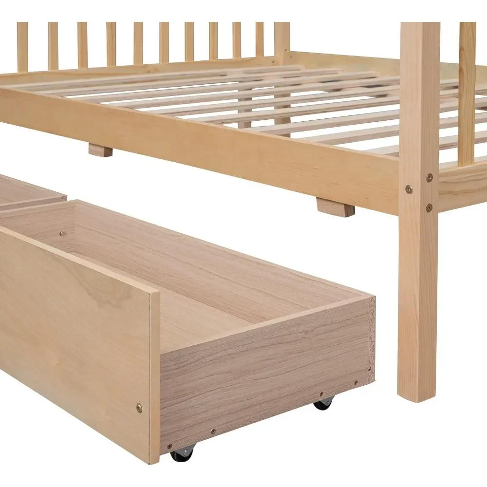 Letto a grandezza naturale per bambini, letto Montessori struttura del letto a piattaforma Full Size con 2 cassetti, letto per ragazze e ragazzi (completo, naturale)