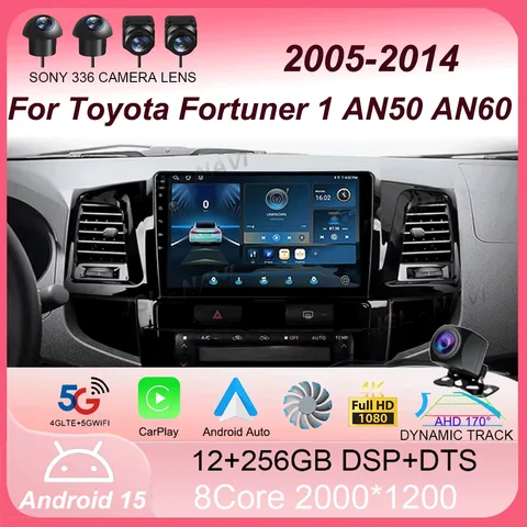 토요타 포춘러 1 AN50 AN60 하이럭스 레보 비고 2005-2014 GPS 카 라디오 네비게이션 멀티미디어 비디오 플레이어 스테레오 BT 안드로이드15