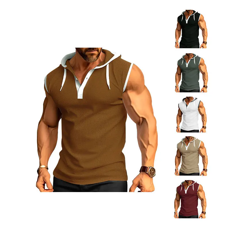 

24 Cross-Border Vest Heavy Summer Sports Fitness Hooded Men's Vest