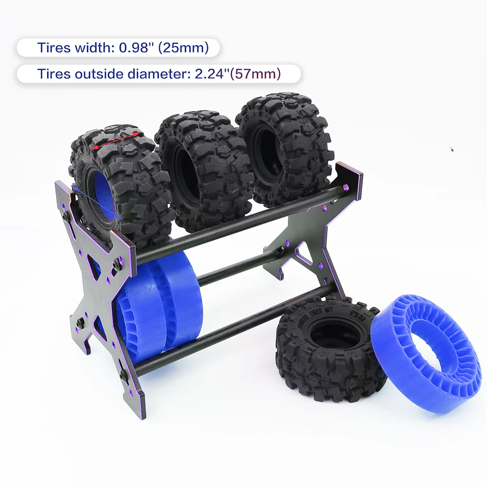 Neumático RAFLOT súper suave de 1,0 pulgadas, neumático de pantano fangoso de 57x25mm con inserciones de goma de silicona azul para coche TRX4M SCX24 1/18 1/24 RC