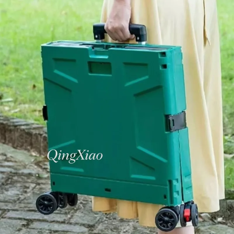 Easy Folding Portable Travel Trolley Four Wheel Stable Plastic Platform Hand Cart Space Saving Design Reliable Load Capacity 75L