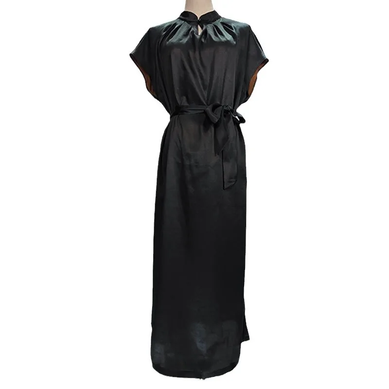 High Quality Silk Xiangyun Yarn Improved Chinese Long Dress Female Summer Stand Collar Sleeveless Real