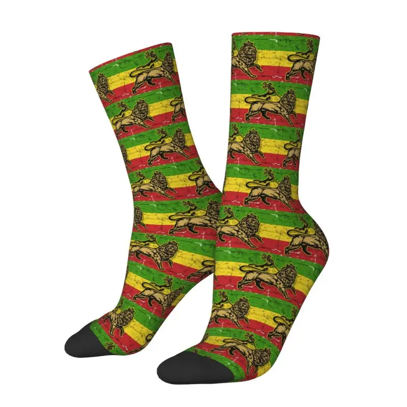 Vintage Lion Of Judah Flag Men's Crew Socks Unisex Novelty Jamaica Rasta Lion Spring Summer Autumn Winter Dress Socks