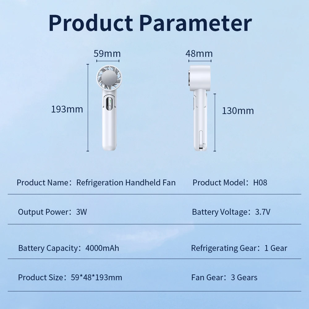 Portable Electric Fan Semiconductor Refrigeration Handheld Fan 4000mAh USB Rechargeable Cooling Fan Air Cooler Outdoor