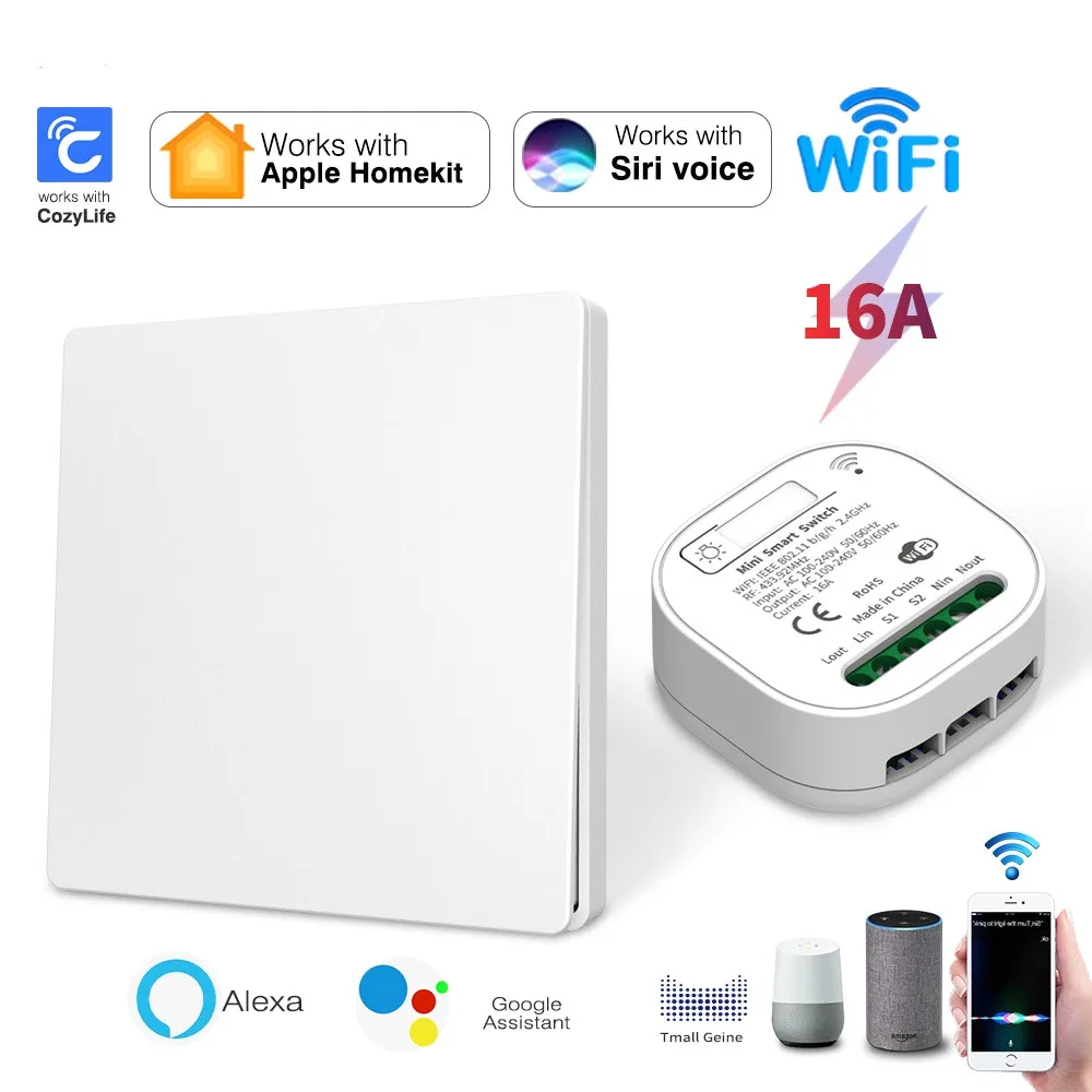 Wireless Siri Voice Switch WiFi Micromotion Energy Push Button Light Switch Support CozyLife And My Home