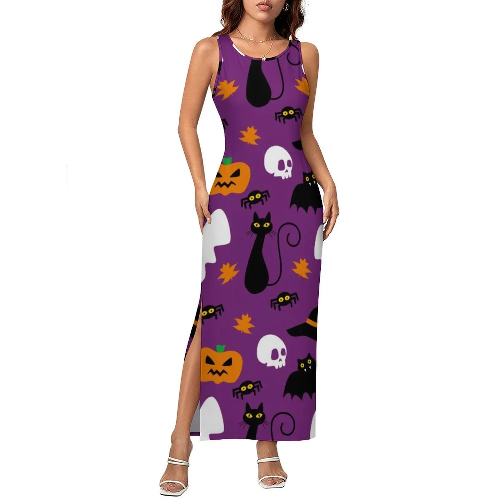Cute Halloween Dress Sleeveless Ghost And Skull Street Fashion Maxi Dresses Club Sexy Bodycon Dress Women Big Size Vestidos