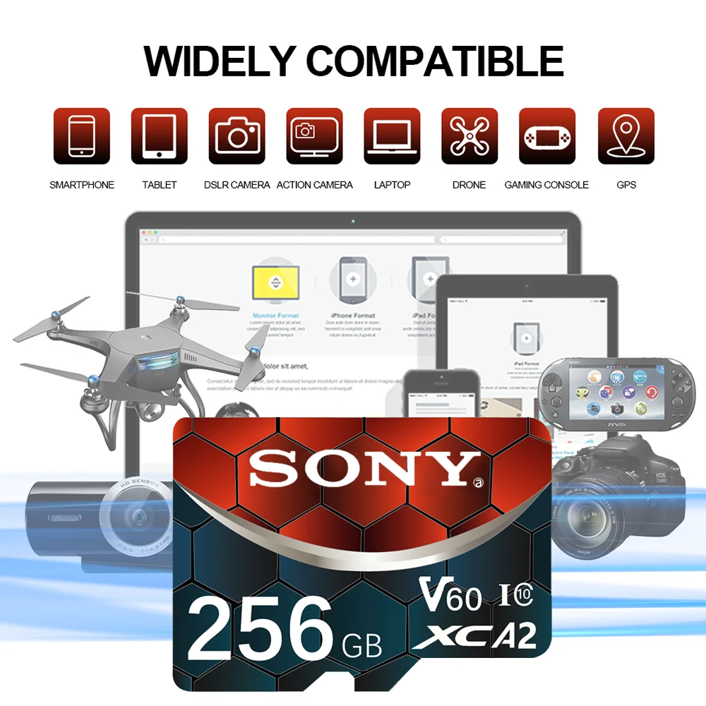 بطاقة SONY-Extreme V60 Micro SD TF، بطاقة الذاكرة الأصلية لكاميرا الحركة بدون طيار، بحد أقصى 190 ميجابايت/ثانية، 2 تيرابايت 1 تيرابايت 512 جيجابايت 256 جيجابايت 128 جيجابايت 64 جيجابايت #3