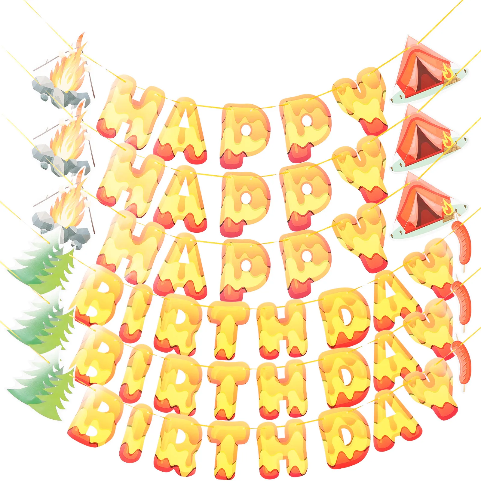 3Pcs Bbq Themed Birthday Banner Paper Flag Bunting Party Hanging Decoration Indoor Outdoor Photo Backdrop Banner Decoration