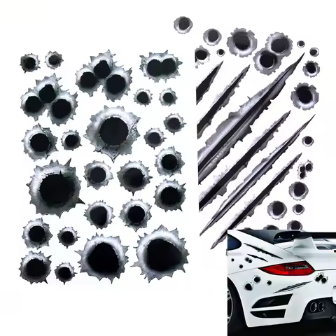 Funny Car Stickers Decals Fashion New Creative Car Styling 3D Fake Bullet Hole Gun Shots