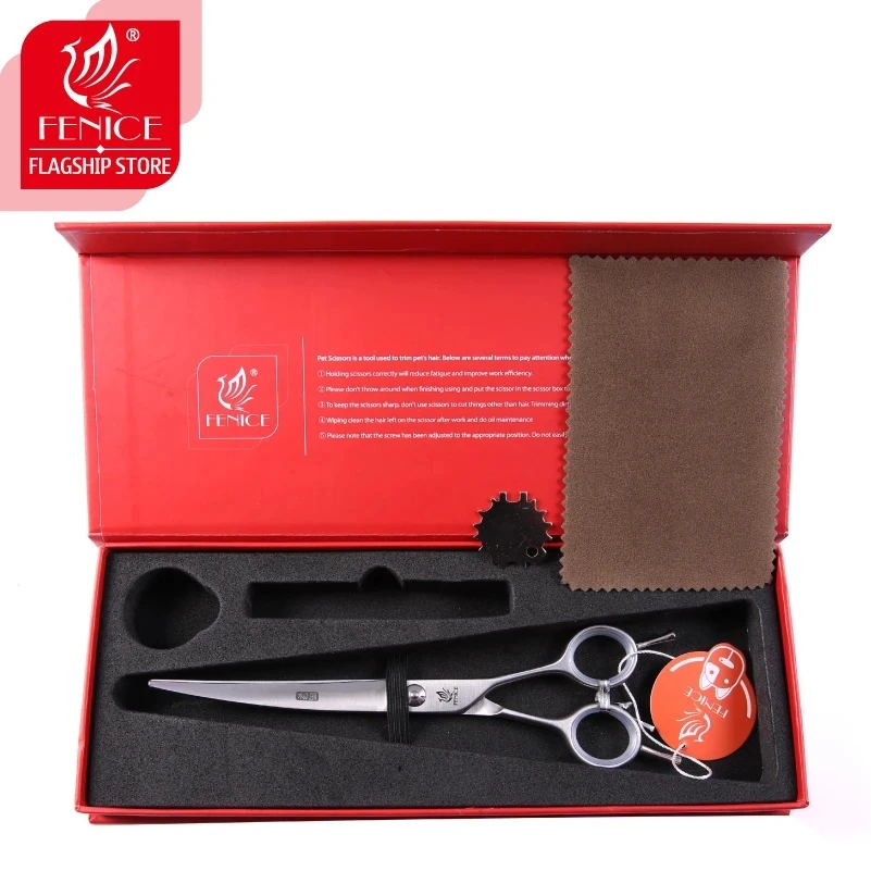 Fenice Professional JP440C 6.75/7.5 Inch Curved Pet Dog Grooming Cutting Scissors Shears