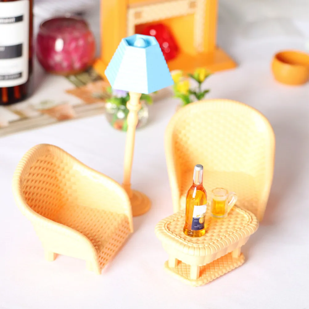 

2Pcs Mini Rattan Chairs Miniature Furniture for Dollhouse Living Room Bedroom Accessories Decoration