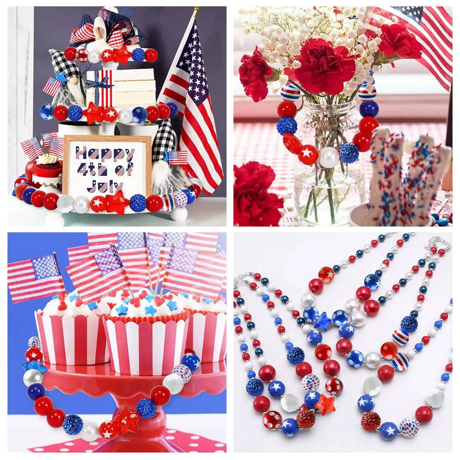 PandaHall 50 Stück Zufällige 20mm Acryl-Rundperlen Independence Day Rot Weiß Blau Abstandhalterperlen für Bastelarbeiten und Schmuckherstellung – Detail 7